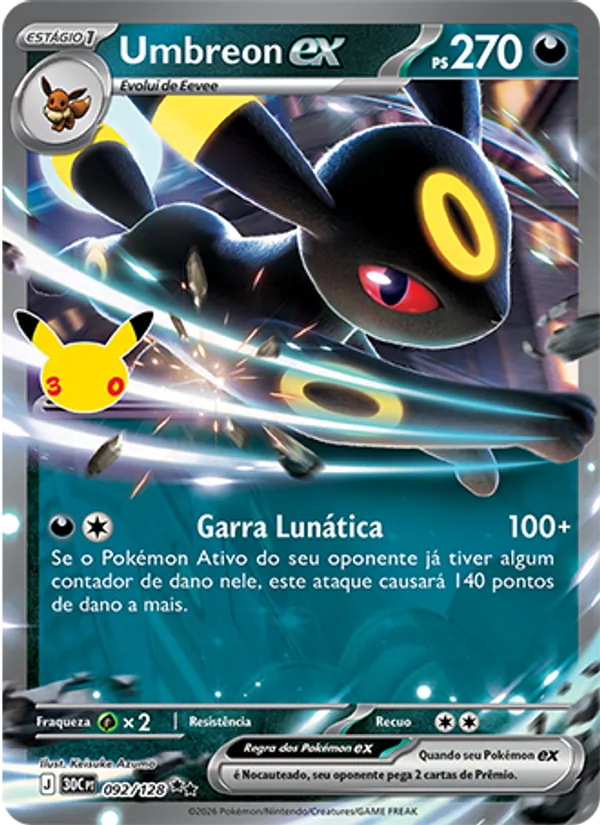Carta Umbreon ex, nº 092 de Celebração de 30 Anos