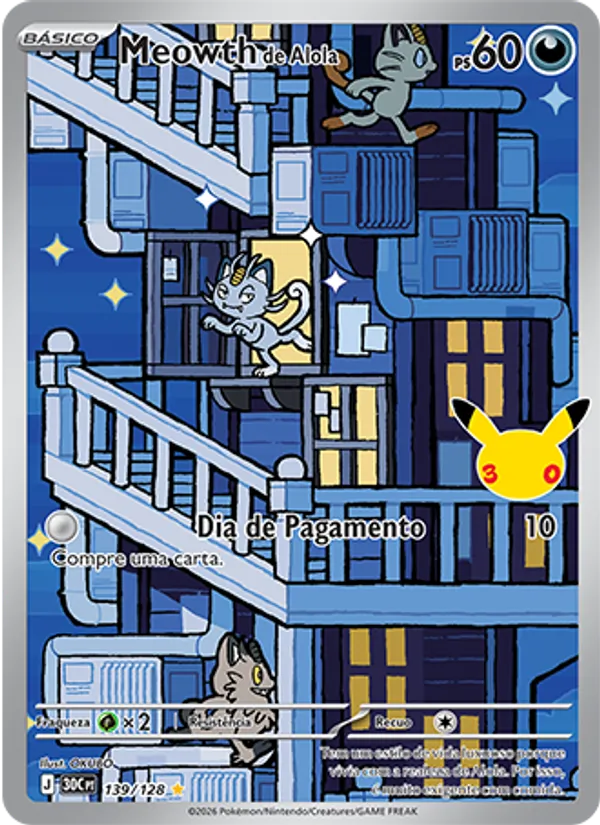 Carta Meowth de Alola, nº 139 de Celebração de 30 Anos