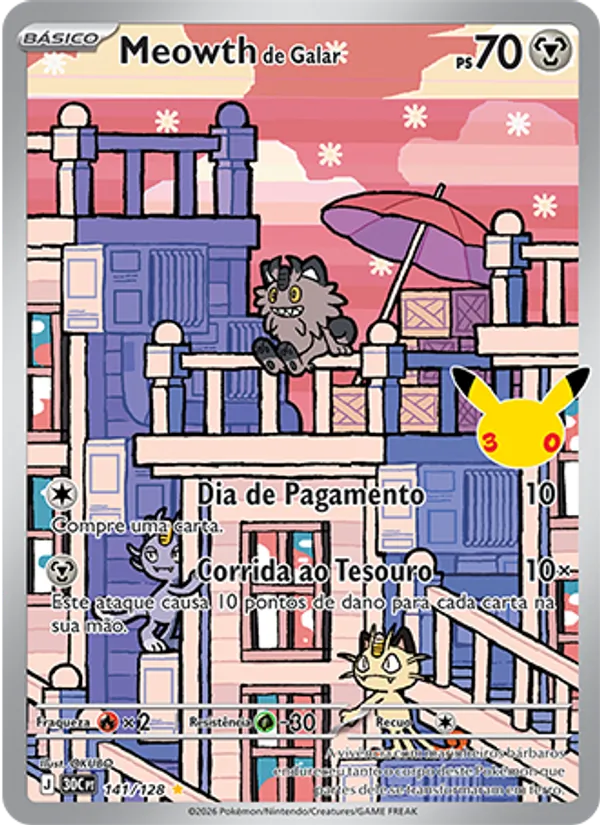 Carta Meowth de Galar, nº 141 de Celebração de 30 Anos