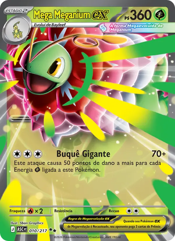 Carta Mega Meganium ex, nº 010 de Heróis Excelsos
