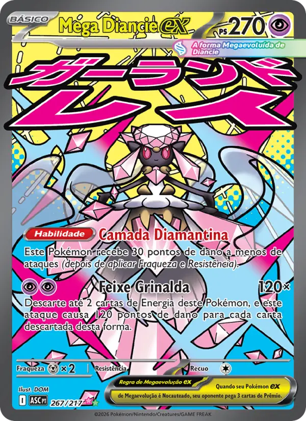 Carta Mega Diancie ex, nº 267 de Heróis Excelsos