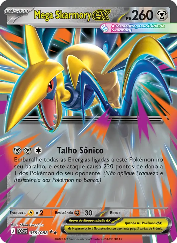 Carta Mega Skarmory ex, nº 055 de Equilíbrio Perfeito