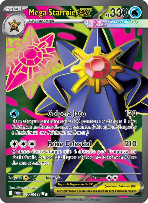 Carta Mega Starmie ex, nº 102 de Equilíbrio Perfeito