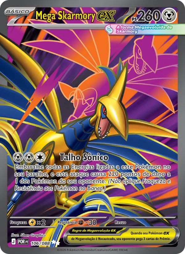 Carta Mega Skarmory ex, nº 106 de Equilíbrio Perfeito