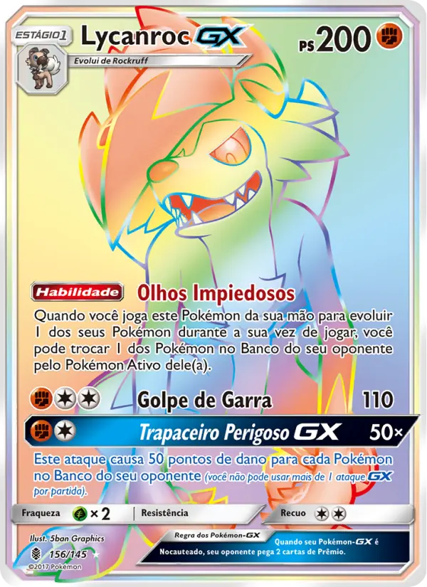 Carta Lycanroc GX, nº 156 de Guardiões Ascendentes