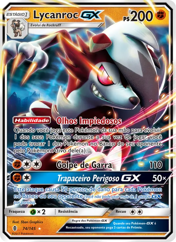 Carta Lycanroc GX, nº 74 de Guardiões Ascendentes