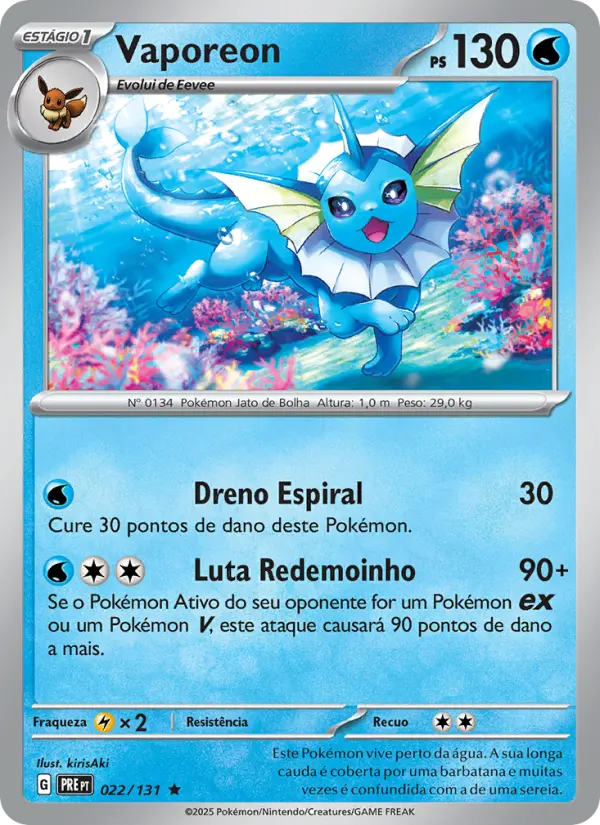 Carta Vaporeon, nº 022 de Evoluções Prismáticas