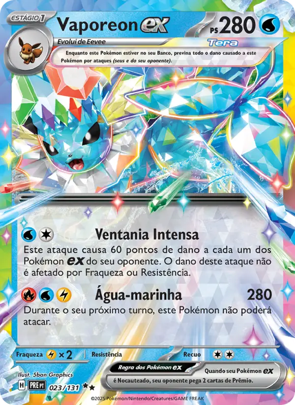 Carta Vaporeon ex, nº 023 de Evoluções Prismáticas