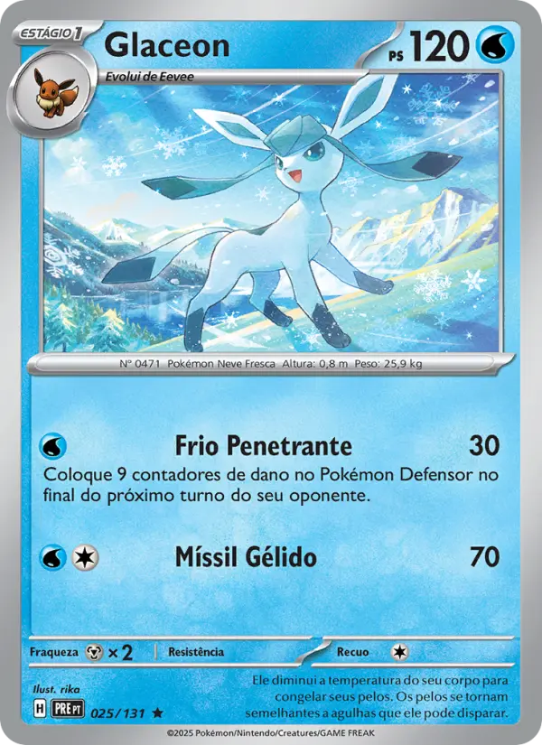 Carta Glaceon, nº 025 de Evoluções Prismáticas