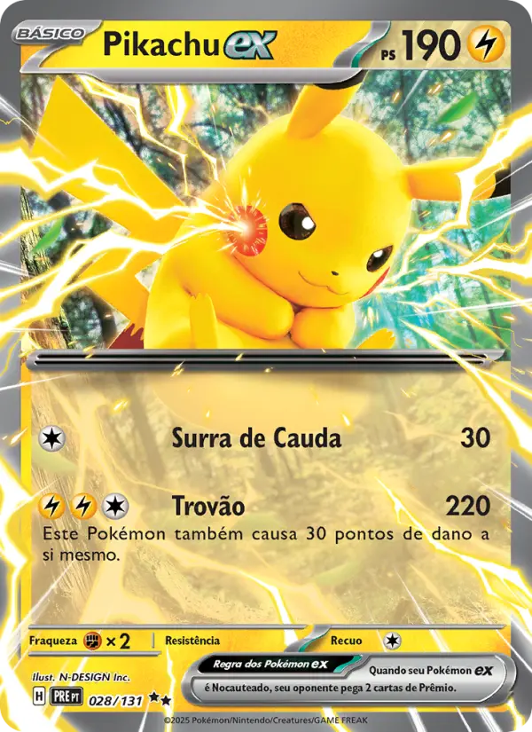 Carta Pikachu ex, nº 028 de Evoluções Prismáticas