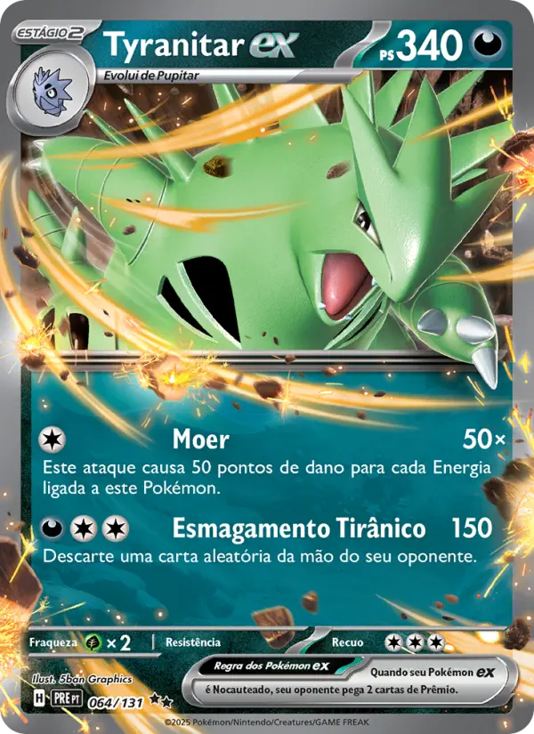 Carta Tyranitar ex, nº 064 de Evoluções Prismáticas