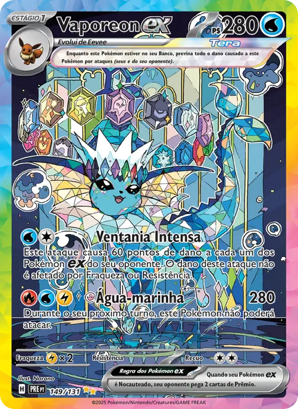 Carta Vaporeon ex, nº 149 de Evoluções Prismáticas