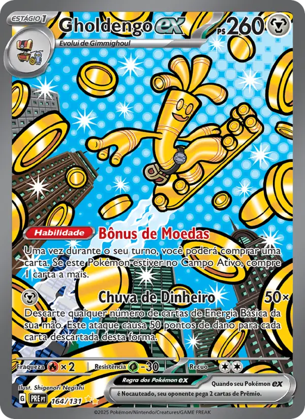 Carta Gholdengo ex, nº 164 de Evoluções Prismáticas